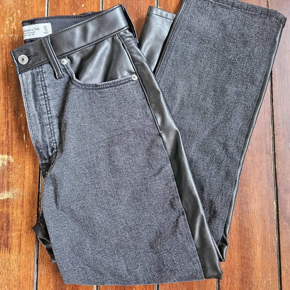 Abercrombie Ultra High Rise High Waisted Straight Leg Ankle Leather Jeans 4/27S